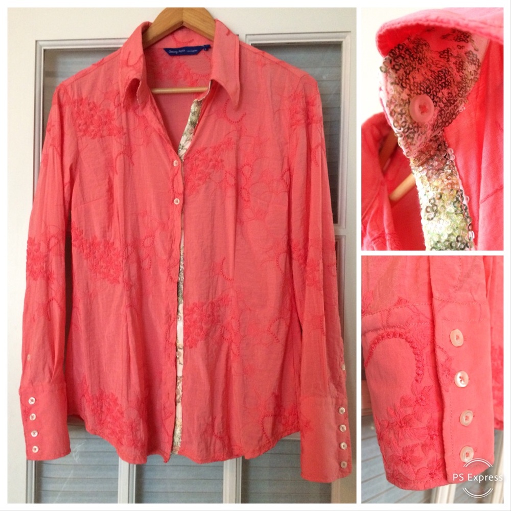 Georg Roth Pink Embroidered Blouse Sz L 🌸